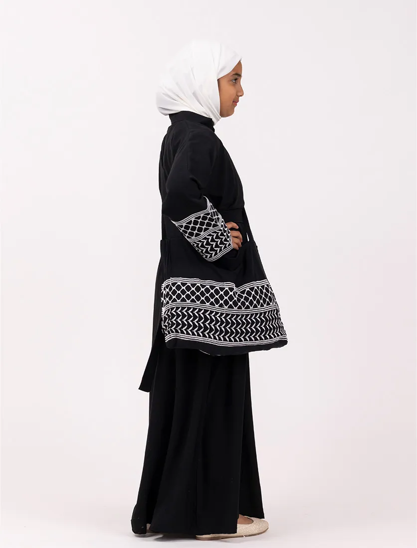 Girls Black Keffiyeh Basic Abaya